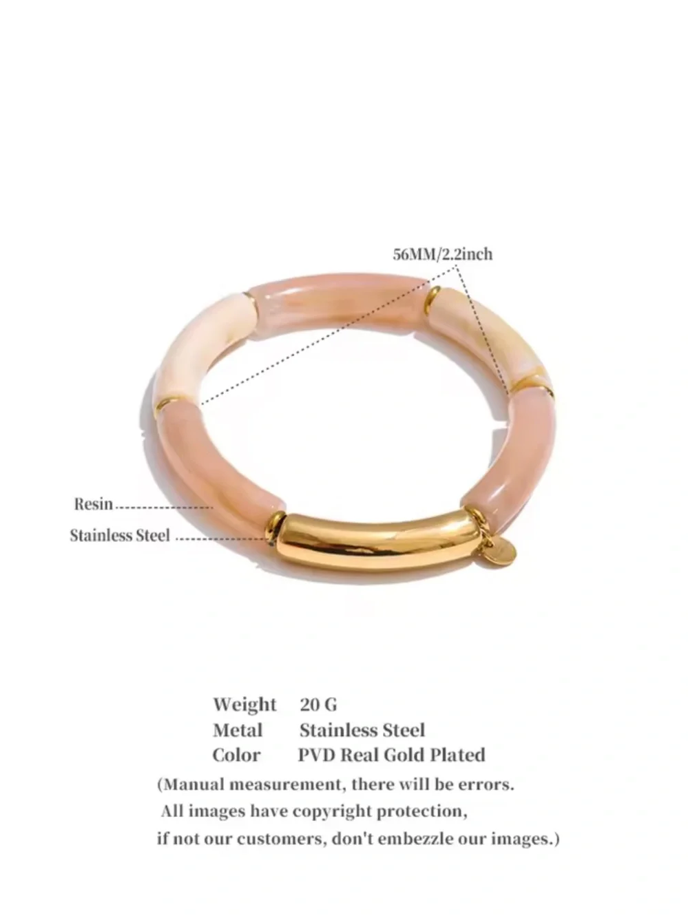 Modern White Black Tube Gold Bracelet